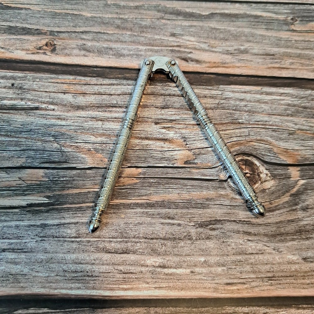 Vintage HMC Silver Tone Metal Nutcracker Textured Grip Kitchen Tool